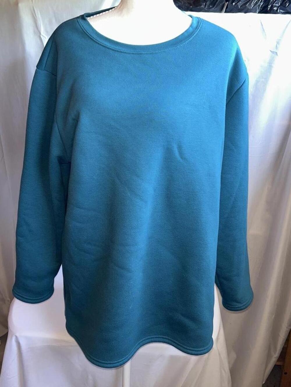 Womens Teal Sherpa Lined Crewneck Sweatshirt Size XL